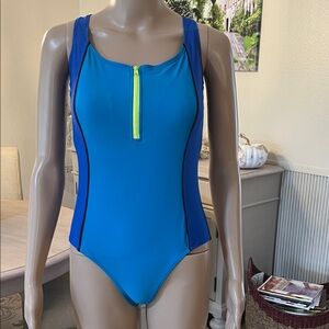 Athletech Blue One-Piece Swimsuit with Neon Zip